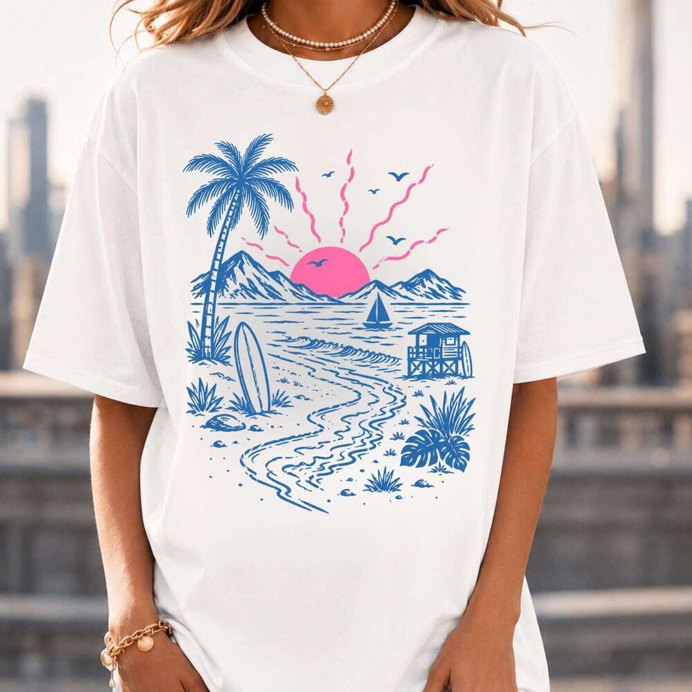 Retro Tropical Beach Sunset Shirt